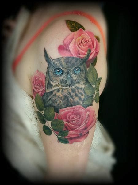 Realistic Color Owl With Roses Half Sleeve Custom Piece By Haylo Tattoonow