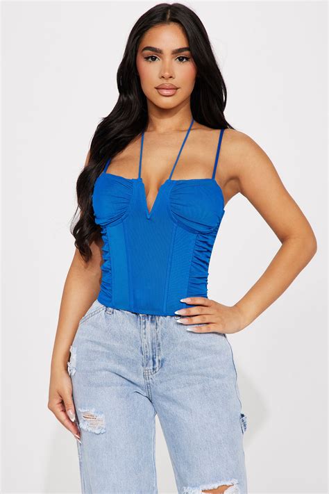 Maven Mesh Sleeveless Top Royal Fashion Nova Knit Tops Fashion Nova