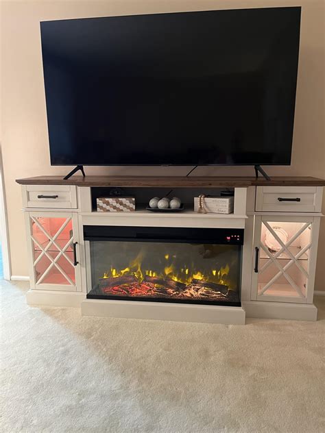 Mo Finance Okd Sided Glass Farmhouse Fireplace Tv Stand For Tvs