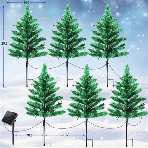 Homeleo 6 Pack Solar Small Christmas Trees For Outdoor 120 Led Artificial Prelit Christmas Tree