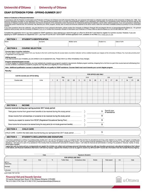 Fillable Online Osap Extension Form Spring Summeraide Osap