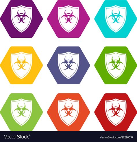 Shield With A Biohazard Sign Icon Set Color Vector Image