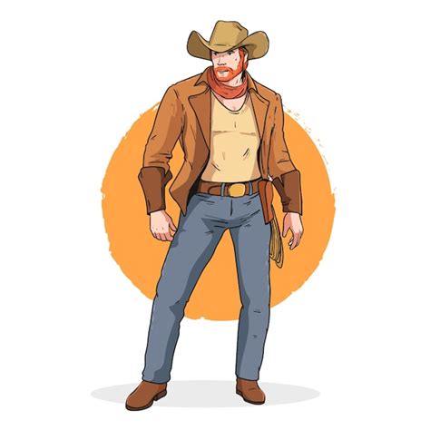 Ilustra O De Desenho Animado De Cowboy Desenhada Vetor Premium