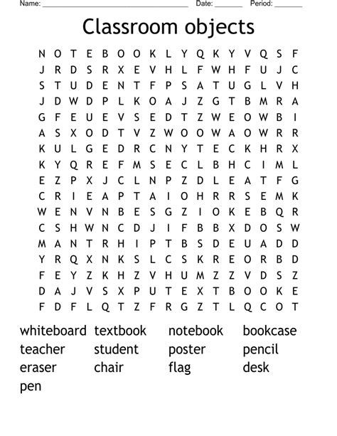 Classroom Objects Word Search Wordmint