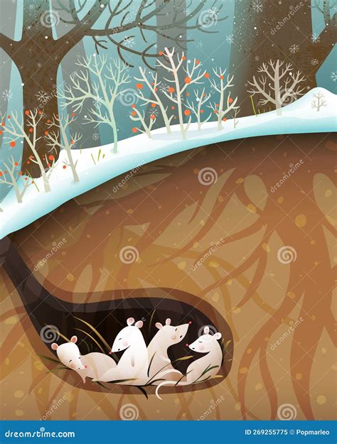 Mouse Sleeping in a Den or Burrow in Forest Stock Vector - Illustration of cartoon, vector ...