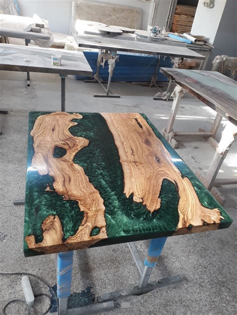 Olive Wood Table Epoxy Coffee Table Custom X Olive Emerald