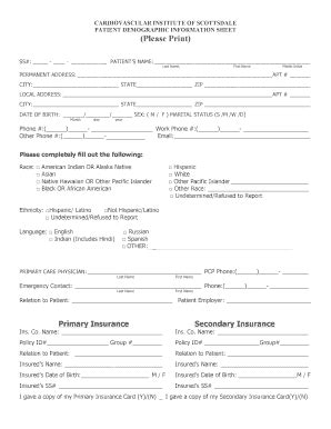 Fillable Online PATIENT DEMOGRAPHIC INFORMATION Please Print Fax