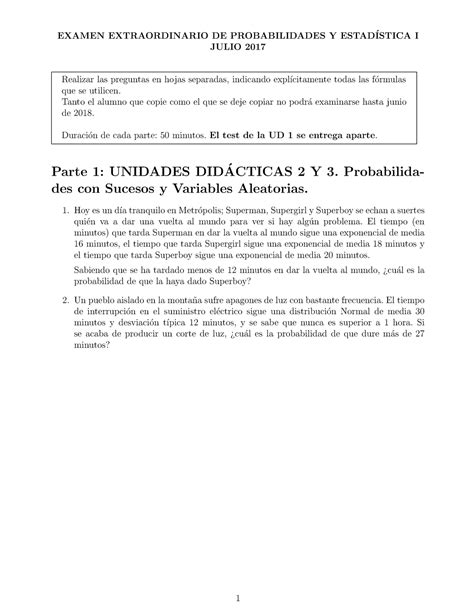 Final Probailidad Y Estadistica Examen Extraordinario De