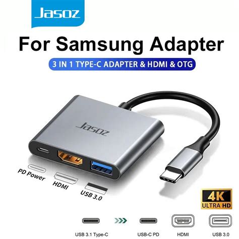 Jasoz Usb Hub For Laptop Type C To Hdmi Adapter Type C Adapter Otg 3 In 1 Hub Hdmi 4k Pd