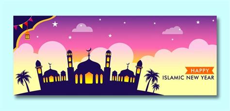 Premium Vector | A colorful banner with a mosque and the words islam on it.