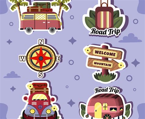 Road Trip Sticker Set Collection Vector Art And Graphics