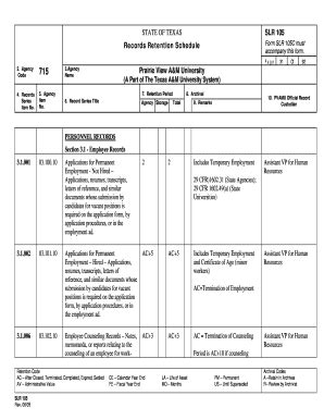 Fillable Online Pvamu Slr State Of Texas Records Retention Schedule