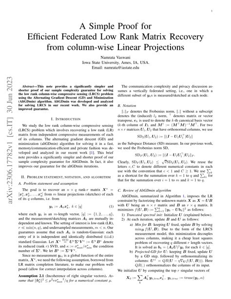 Pdf A Simple Proof For Efficient Federated Low Rank Matrix Recovery