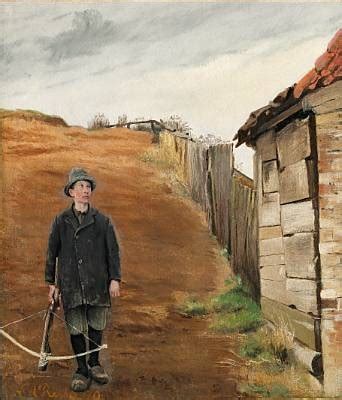 Boy With A Crossbow At The Foot Of A Hill By Laurits Andersen Ring On