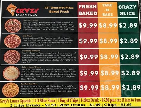 Grays Crazy Italian Pizza Menu In Evergreen Alabama Usa