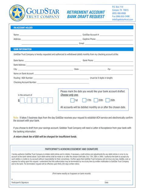 Fillable Online Retirement Account Bank Draft Request Form Fax Email