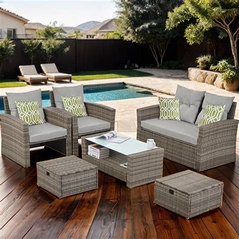 Highsound Natural PE Cozy 4-Piece Rattan Wicker Patio Set with 2 Sofas ...