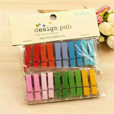 Klip Jepit Kayu WARNA POLOS KARAKTER Isi 20 Pcs 10 Pcs Tali