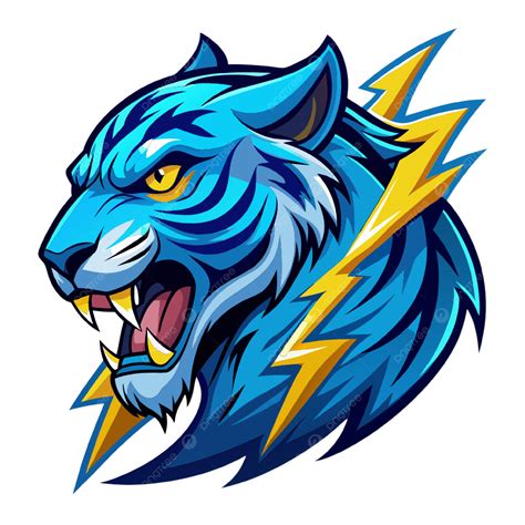 Blue Head Tiger Logo With Lightning Element, E Sports Logo, Head Tiger ...