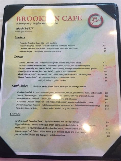 Menu At Brooklyn Cafe Atlanta 220 Sandy Springs Cir