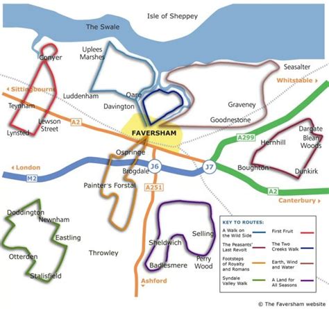 Map Of Faversham Area Showing The Eight Popular Circular Walks Which