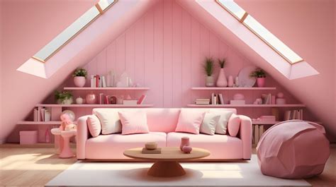 Premium AI Image | barbie pink interior of modern living room attic ...