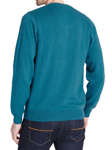 Marks And Spencer M 5 DARK TEAL Long Sleeve Pure Cotton V Neck