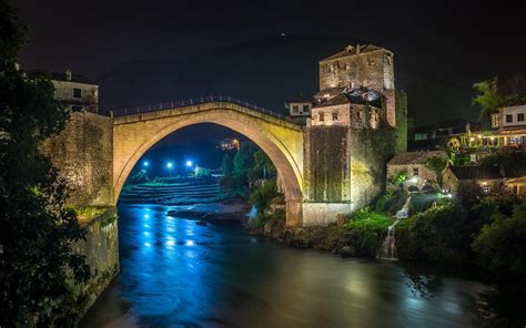 Bridges Rivers Bosnia And Herzegovina Night Mostar Cities