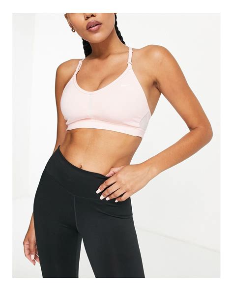 Nike Synthetic Indy V Neck Light Support Sports Bra In Pink Lyst