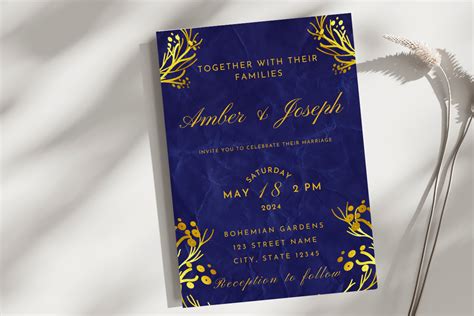 Blue Gold Wedding Invite Printable Graphic by Kat Trinity Designs ...