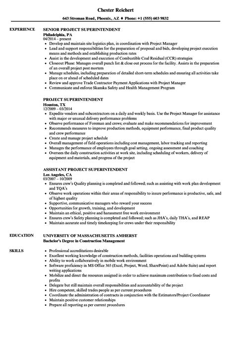 Construction Superintendent Resume Sample Resume Template