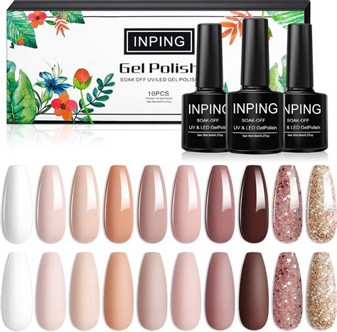 INPING Vernis Semi Permanent Nude Couleurs Abricot Rose Beige Blanc Brun Foncé Pailleté Gel