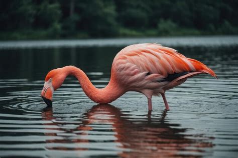 Premium Photo A One Pink Flamingo Bird On The Lake