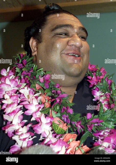 Donning A Lei Hawaiian Born Sumo Wrestler Musashimaru Smiles As He