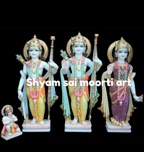 Painted Hindu White Marble Ram Darbar Statue For Worship Size