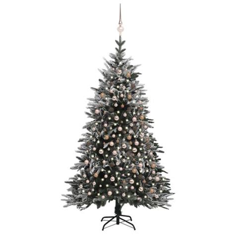 Árbol De Navidad Con Led Bolas Y Nieve Flocada 240 Cm Pvc Y Pe con