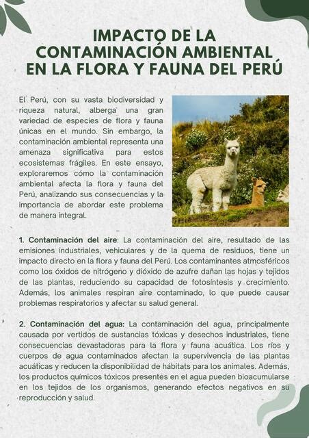 Impacto De La Contaminaci N Ambiental En La Flora Y Fauna Del Per