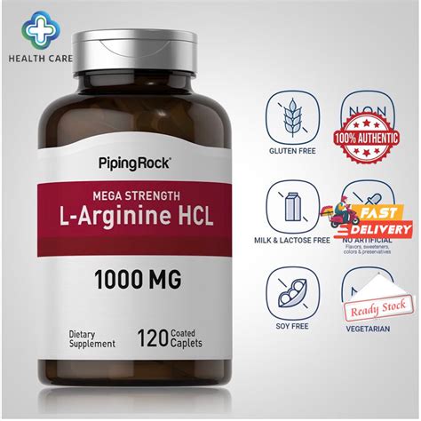 Piping Rock Mega Strength L Arginine HCL 1000 Mg 120 Coated Caplets