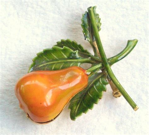 Vintage Original By Robert Enamel Fruit Pin Brooch Pear