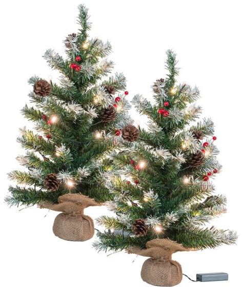 Lot de 2 sapins de Noël artificiels 60 cm avec guirlande 30 LED