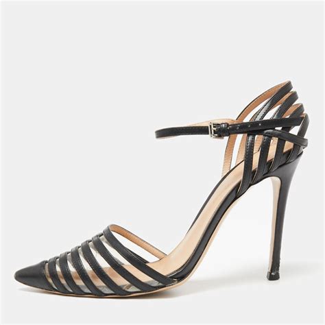 Gianvito Rossi Black Leather And Pvc Caged Ankle Strap Pointed Toe