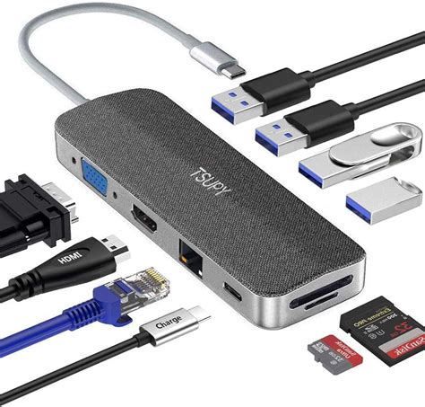 Tsupy Hub Usb C 10 En 1 Conception De Tissu Adaptateur Usb C Vers Hdmi