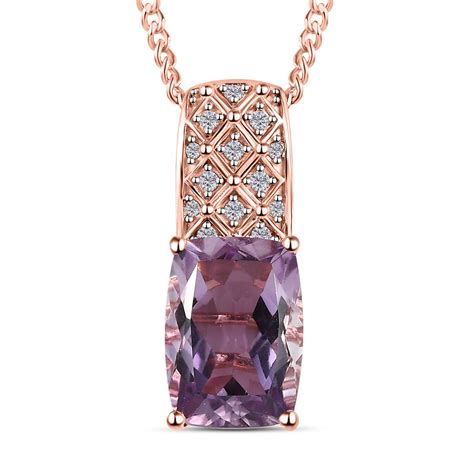 Rose De France Amethyst Wei Er Zirkon Anh Nger Mit Kette Silber