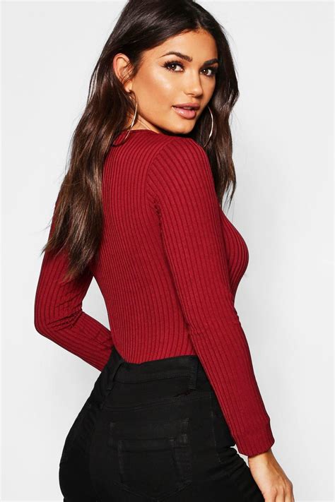 Long Sleeve Jumbo Rib T Shirt Boohoo Red Long Sleeve Shirt Women Long Sleeve Aesthetic Clothes