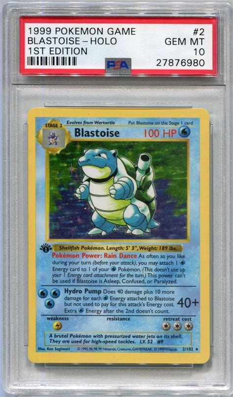 Pokemon Card 1st Edition Shadowless Blastoise Base Set 2 102 PSA 10