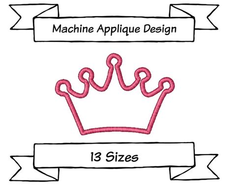 Crown Applique Machine Embroidery Design 13 Sizes Instant Download