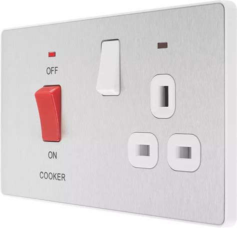 British General Evolve 45a 2 Gang 2 Pole Cooker Switch And 13a Dp Switched Socket Brushed Steel