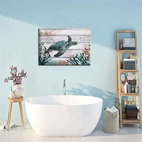 Bathroom Wall Decor Ocean Sea Wall Art Green Turtle Pictures Artwork