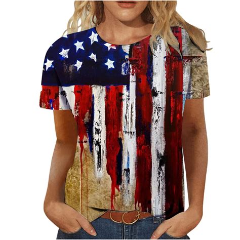 Hvyesh Th Of July Womens Summer Shirt Usa American Flag Tshirt Graphic