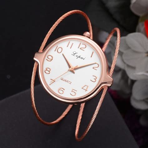 Lvpai Women Small Gold Bangle Bracelet Luxury Watches Stainless Steel